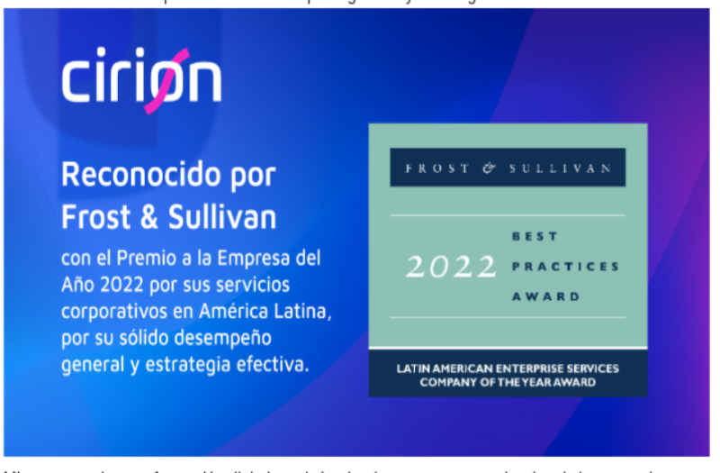 Frost & Sullivan distingue a Cirion por ser la empesa de servicios corporativos 2022